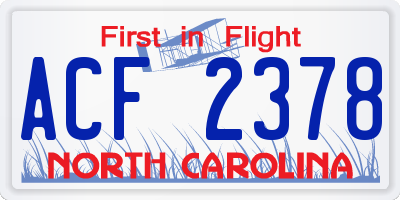 NC license plate ACF2378