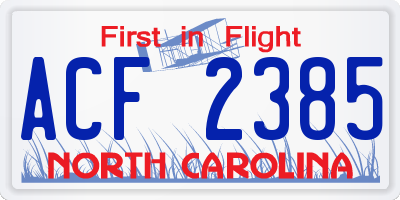 NC license plate ACF2385