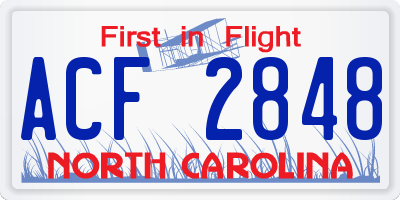 NC license plate ACF2848