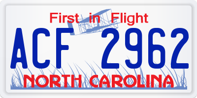 NC license plate ACF2962