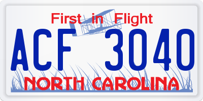 NC license plate ACF3040