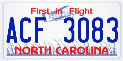 NC license plate ACF3083