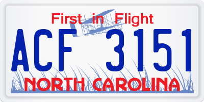 NC license plate ACF3151