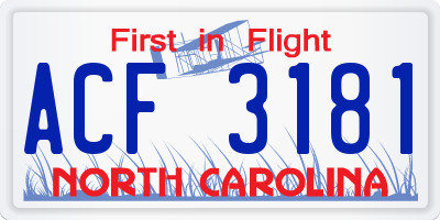 NC license plate ACF3181