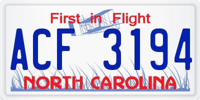 NC license plate ACF3194