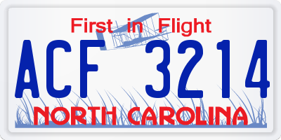 NC license plate ACF3214