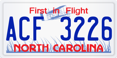 NC license plate ACF3226