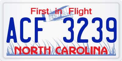 NC license plate ACF3239