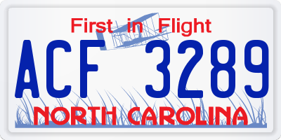 NC license plate ACF3289