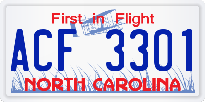 NC license plate ACF3301