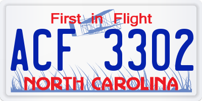 NC license plate ACF3302