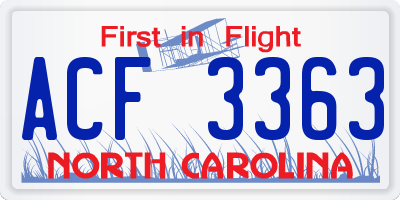 NC license plate ACF3363