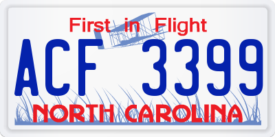 NC license plate ACF3399
