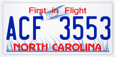 NC license plate ACF3553