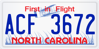 NC license plate ACF3672