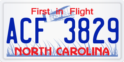 NC license plate ACF3829