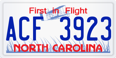 NC license plate ACF3923