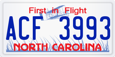 NC license plate ACF3993