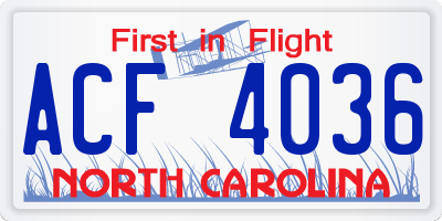 NC license plate ACF4036