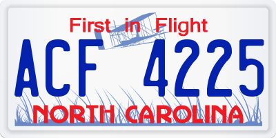 NC license plate ACF4225