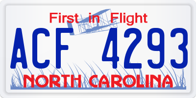NC license plate ACF4293
