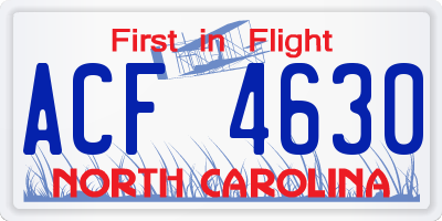 NC license plate ACF4630