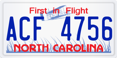 NC license plate ACF4756