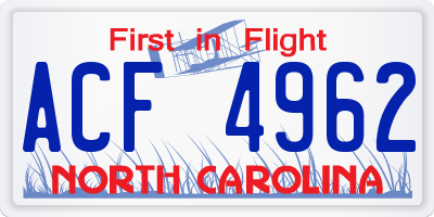 NC license plate ACF4962