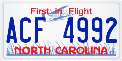 NC license plate ACF4992