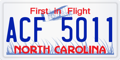 NC license plate ACF5011