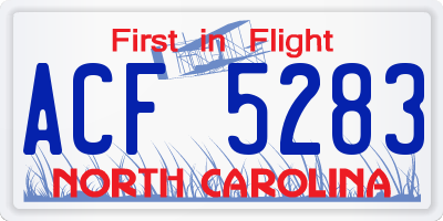 NC license plate ACF5283
