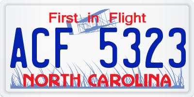 NC license plate ACF5323