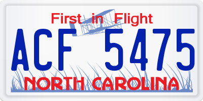 NC license plate ACF5475