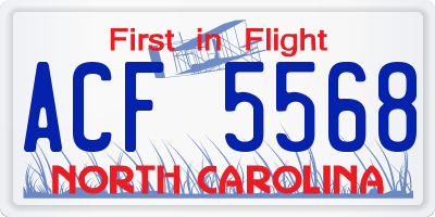 NC license plate ACF5568