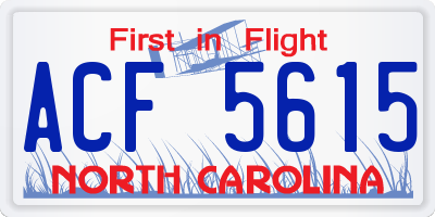 NC license plate ACF5615