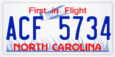 NC license plate ACF5734