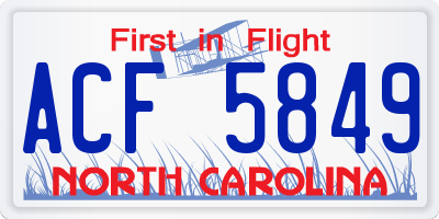 NC license plate ACF5849