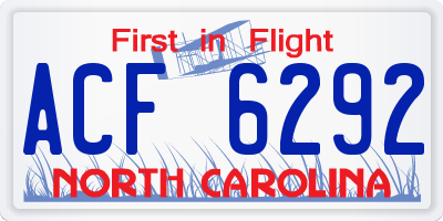 NC license plate ACF6292