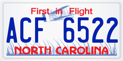 NC license plate ACF6522
