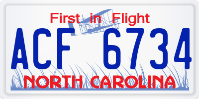 NC license plate ACF6734