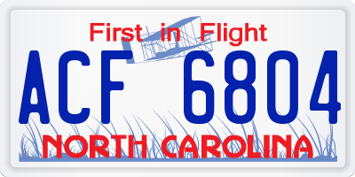 NC license plate ACF6804