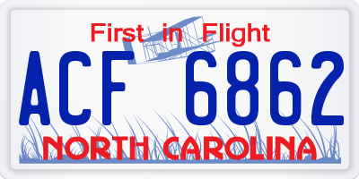 NC license plate ACF6862