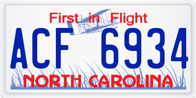 NC license plate ACF6934