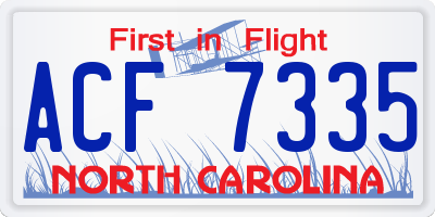 NC license plate ACF7335