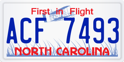 NC license plate ACF7493