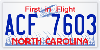 NC license plate ACF7603