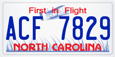 NC license plate ACF7829
