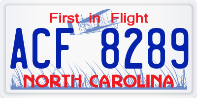NC license plate ACF8289