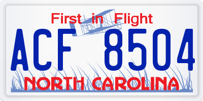 NC license plate ACF8504