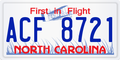 NC license plate ACF8721